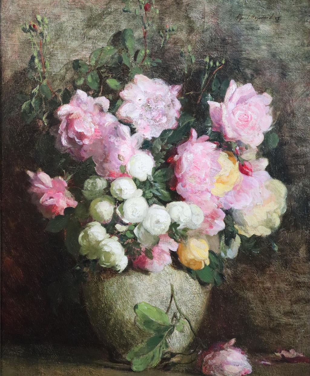 Alfred Hayward (1875-1971) Still life of roses in a white vase 20.5 x 16.5in.